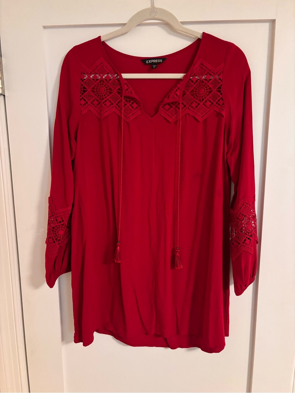 Express Red Crochet Lace Detail Blouse